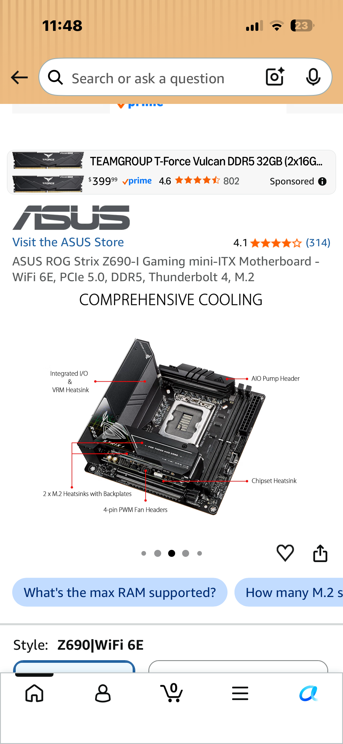 ASUS ROG Strix Z690-I Gaming mini-ITX Motherboard - WiFi 6E, PCIe 5.0, DDR5, Thunderbolt 4, M.2 (Bin 154)