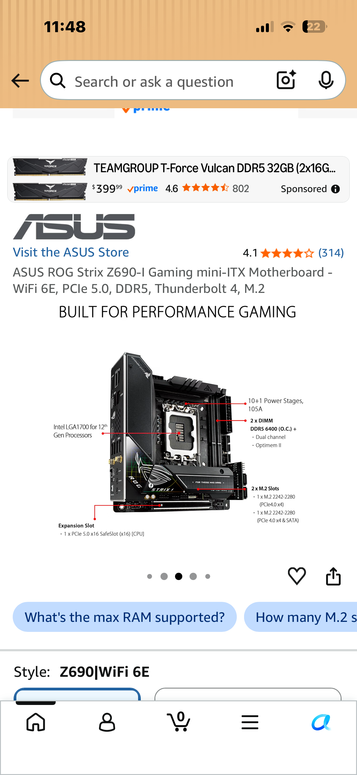 ASUS ROG Strix Z690-I Gaming mini-ITX Motherboard - WiFi 6E, PCIe 5.0, DDR5, Thunderbolt 4, M.2 (Bin 154)