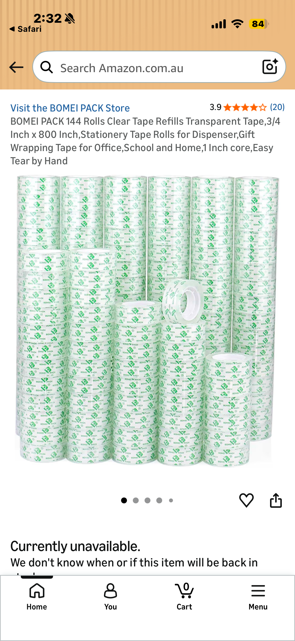 BOMEI PACK 144 Rolls Clear Tape Refills Transparent Tape,3/4 Inch x 800 Inch,Stationery Tape Rolls for Dispenser,Gift Wrapping Tape for Office,School and Home,1 Inch core,Easy Tear by Hand