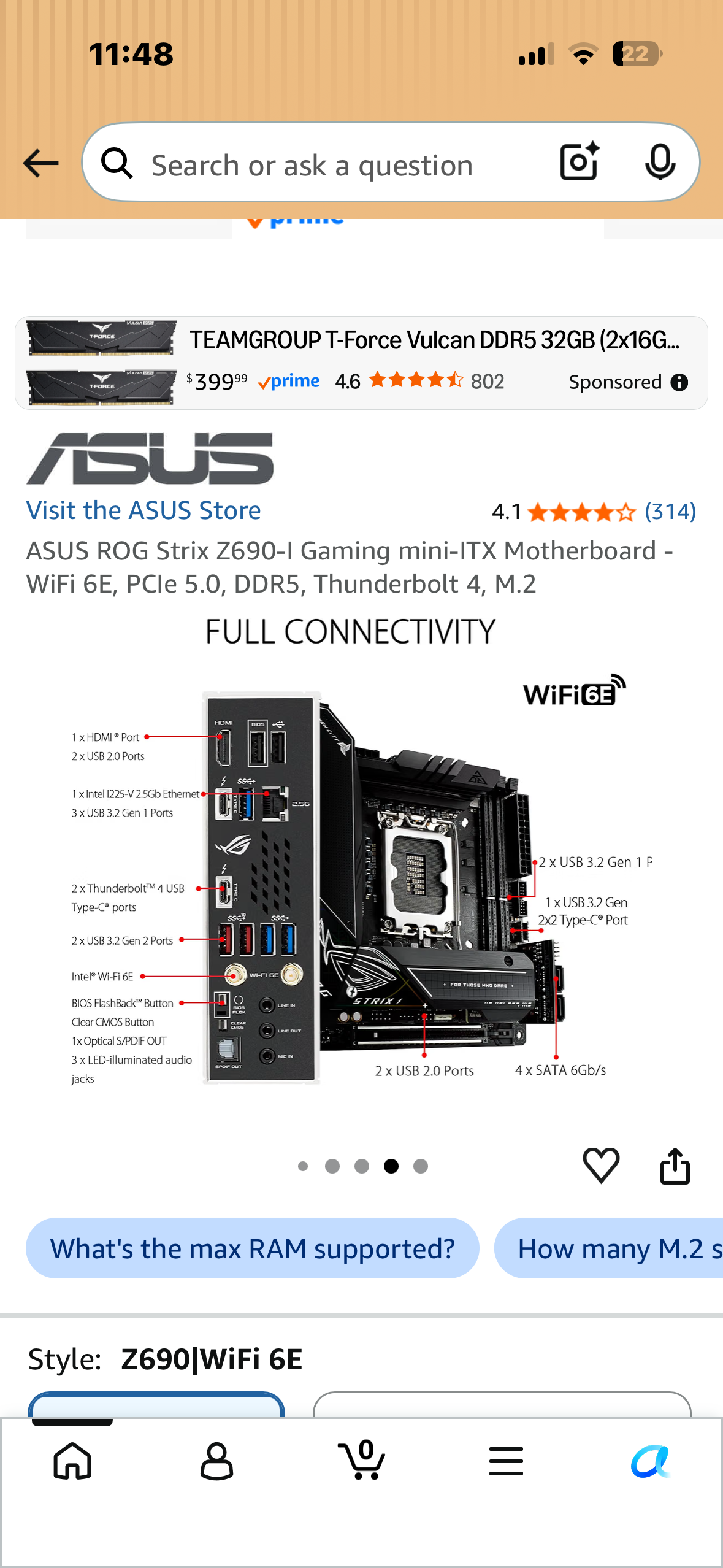 ASUS ROG Strix Z690-I Gaming mini-ITX Motherboard - WiFi 6E, PCIe 5.0, DDR5, Thunderbolt 4, M.2 (Bin 154)