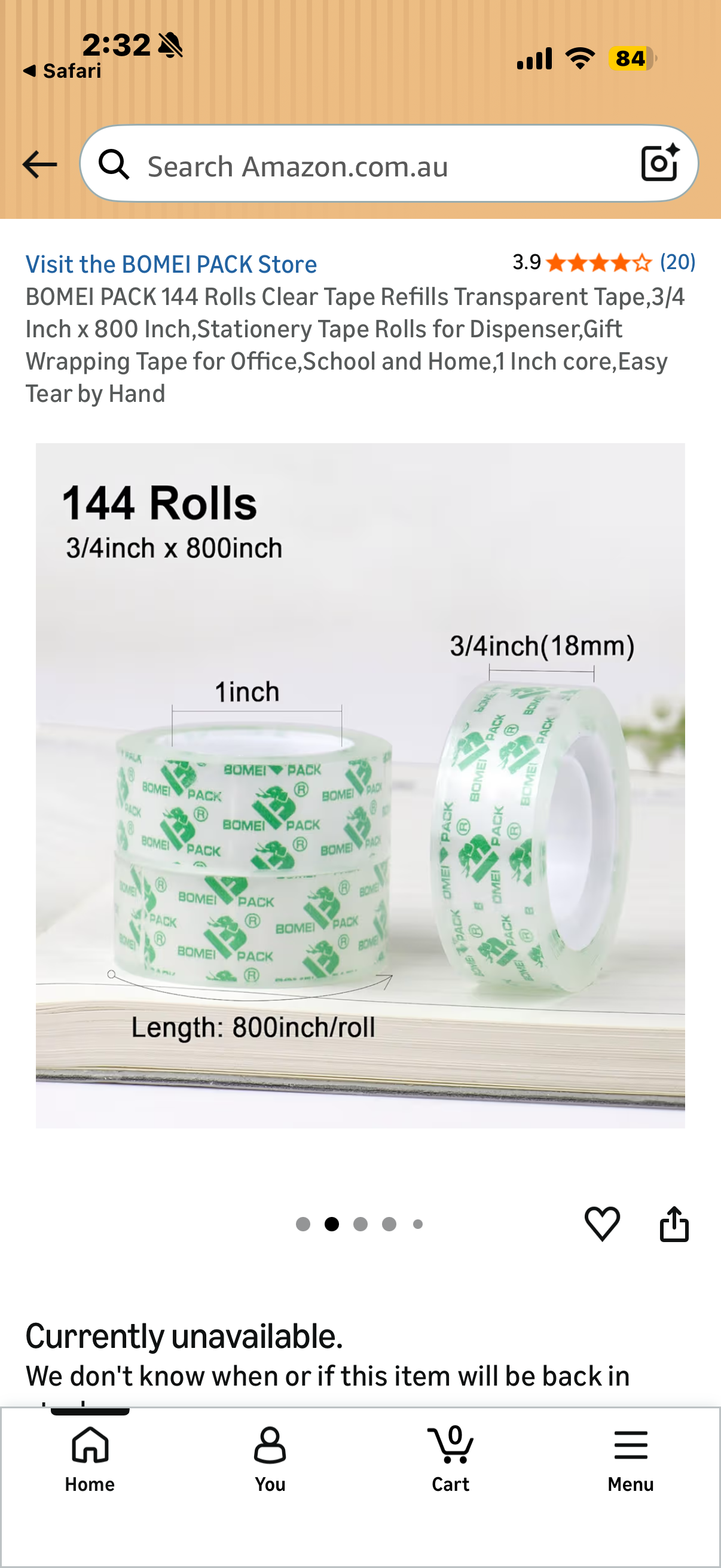 BOMEI PACK 144 Rolls Clear Tape Refills Transparent Tape,3/4 Inch x 800 Inch,Stationery Tape Rolls for Dispenser,Gift Wrapping Tape for Office,School and Home,1 Inch core,Easy Tear by Hand