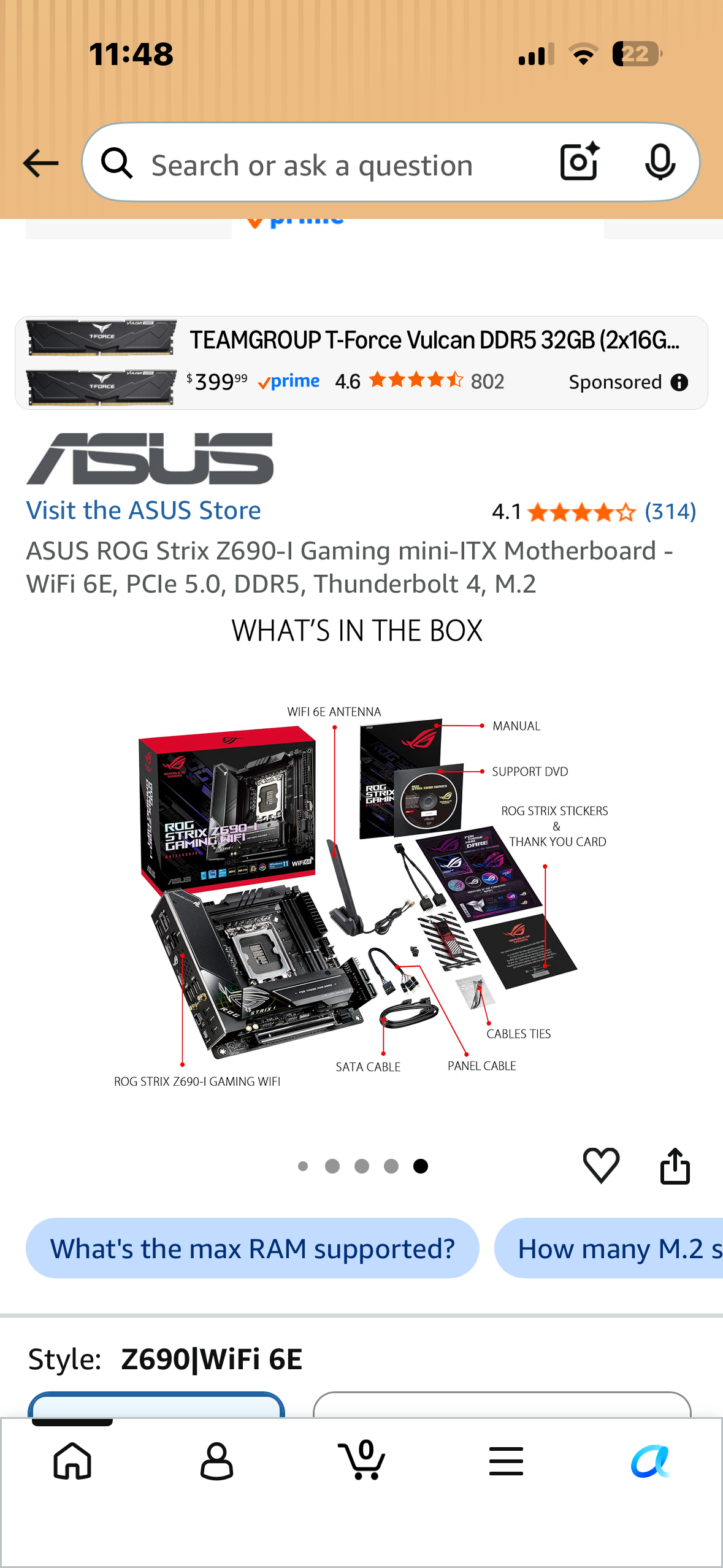 ASUS ROG Strix Z690-I Gaming mini-ITX Motherboard - WiFi 6E, PCIe 5.0, DDR5, Thunderbolt 4, M.2 (Bin 154)