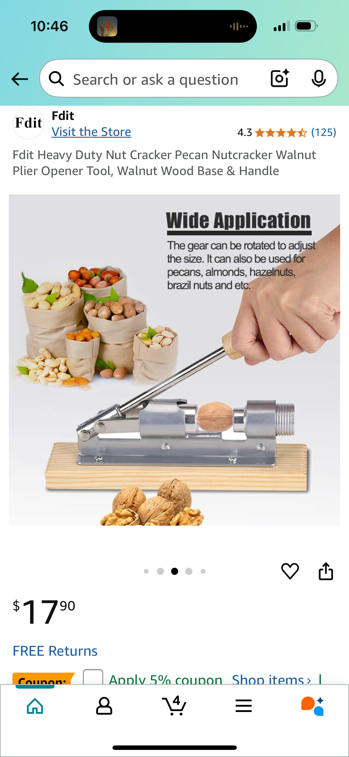 Fdit Heavy Duty Nut Cracker Pecan Nutcracker Walnut Plier Opener Tool, Walnut Wood Base & Handle
