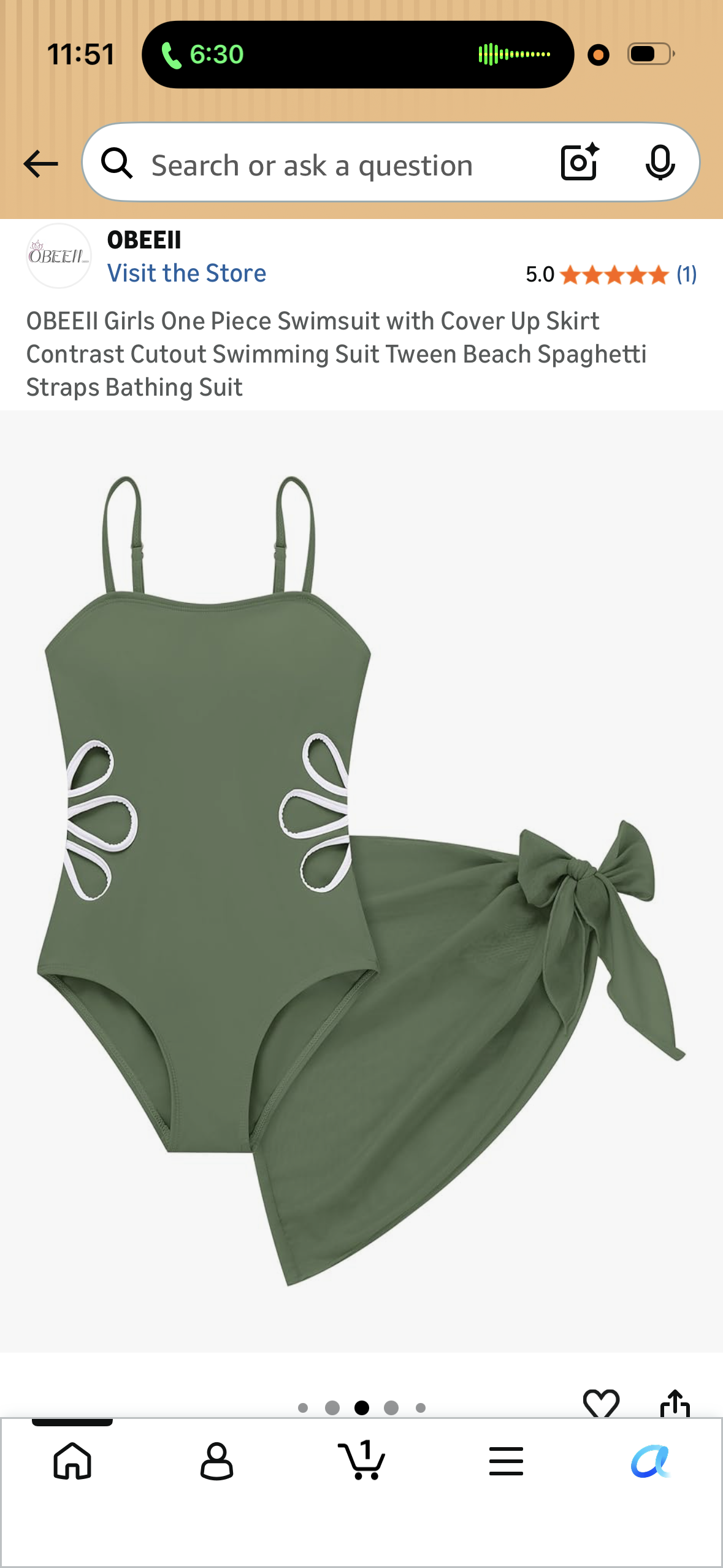 OBEEII Girls One Piece Swimsuit with Cover Up Skirt Contrast Cutout Swimming Suit Tween Beach Spaghetti Straps Bathing Suit (Size 7-8 Years)