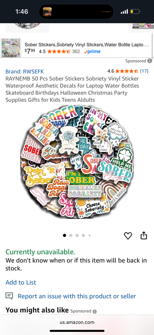 ‼️2 for $3‼️ 50 Pcs Sober Stickers Sobriety Vinyl Sticker Waterproof Aesthetic Decals for Laptop Water Bottles Skateboard Birthdays Halloween Christmas Party Supplies Gifts for Kids Teens Aldults