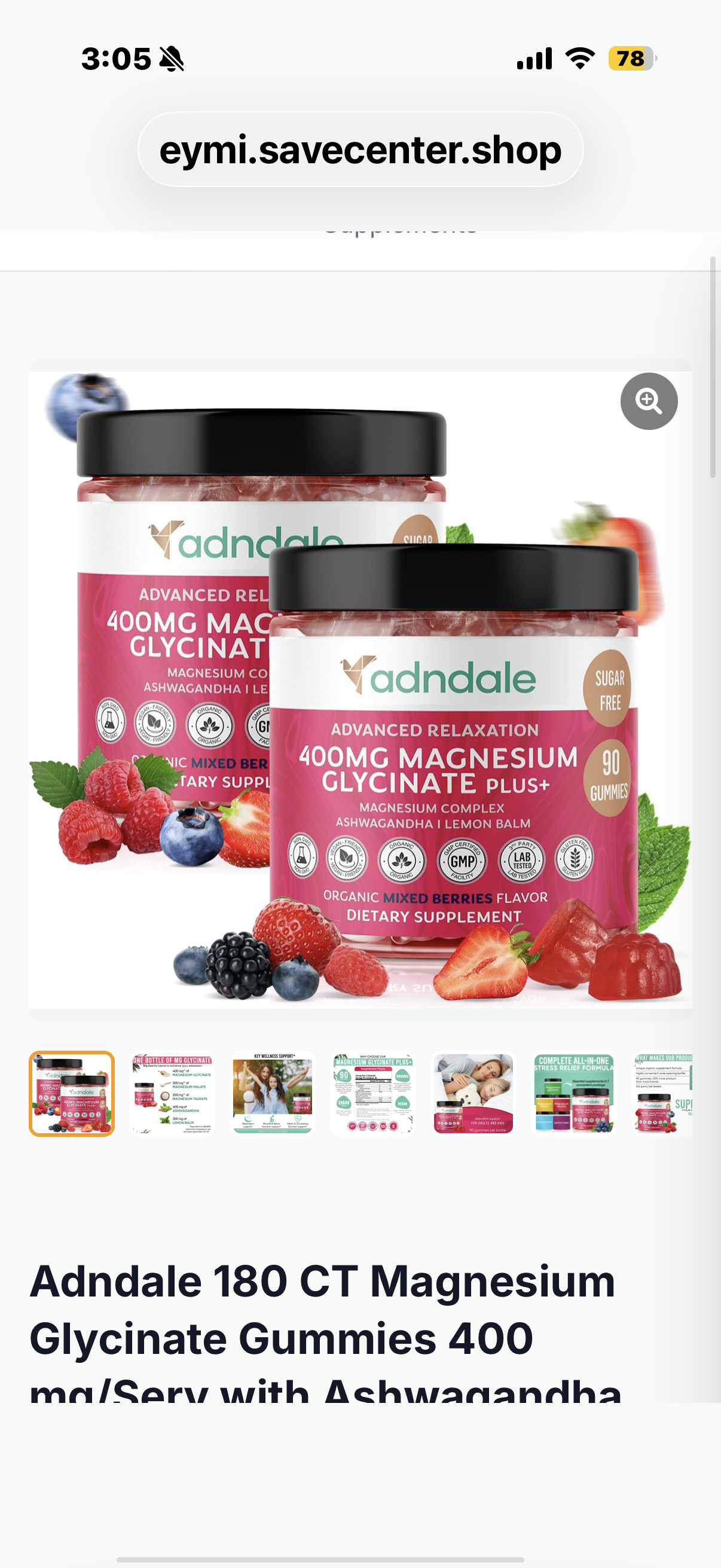 2 Packages Adndale 180 CT Magnesium Glycinate Gummies 400 mg/Serv with mAshwagandha, Magnesium Malate & Taurate, Sugar Free Chews for Adults & Kids (Best By 2028)