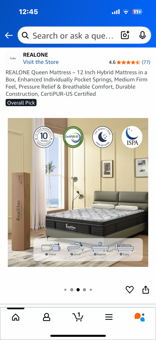 Open Queen Size Mattress, 12” (B1100)