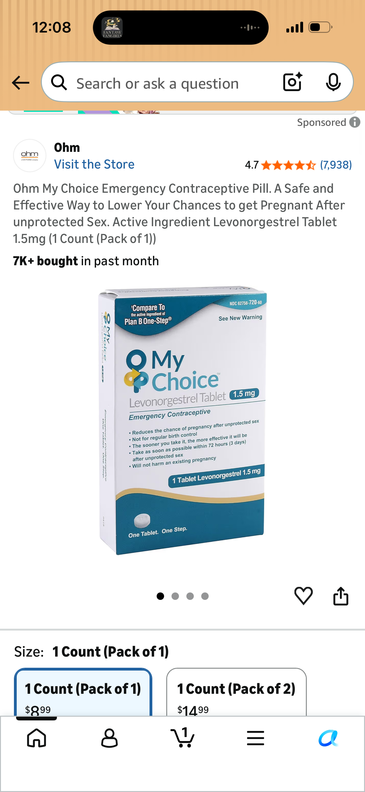 Ohm My Choice Emergency Contraceptive Pill. A Safe and Effective Way to Lower Your Chances to get Pregnant After unprotected Sex. Active Ingredient Levonorgestrel Tablet 1.5mg (1 Count (Pack of 1))