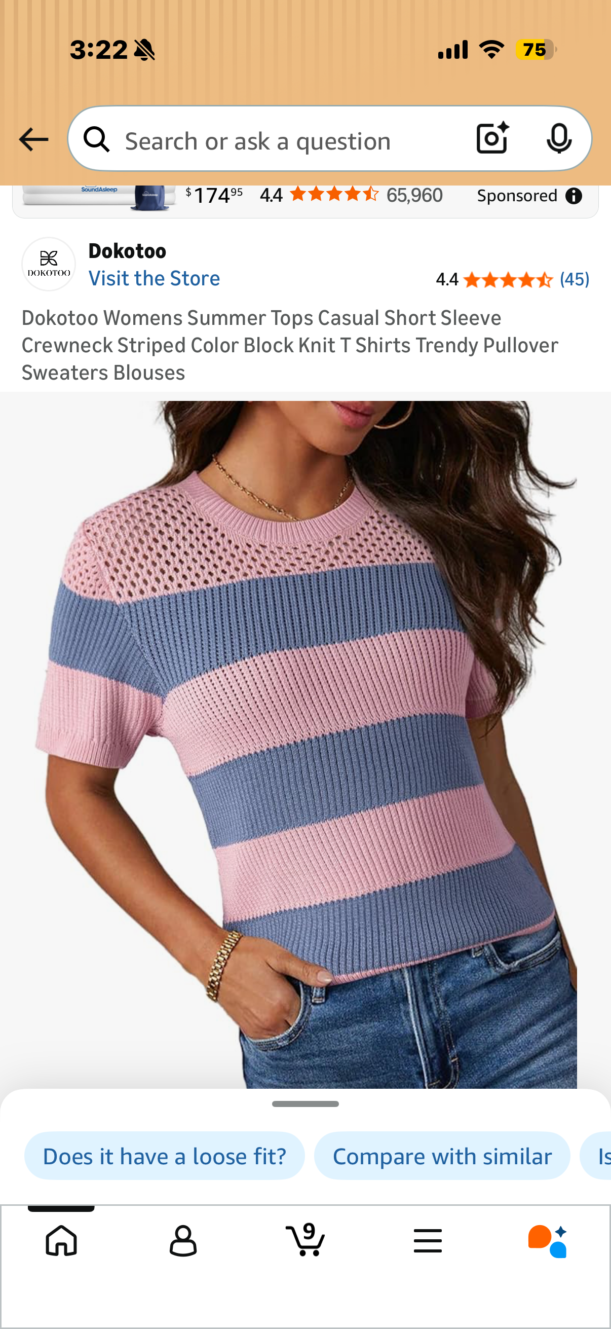 Dokotoo Womens Summer Tops Casual Short Sleeve Crewneck Striped Color Block Knit T Shirts Trendy Pullover Sweaters Blouses (Size 2XL)