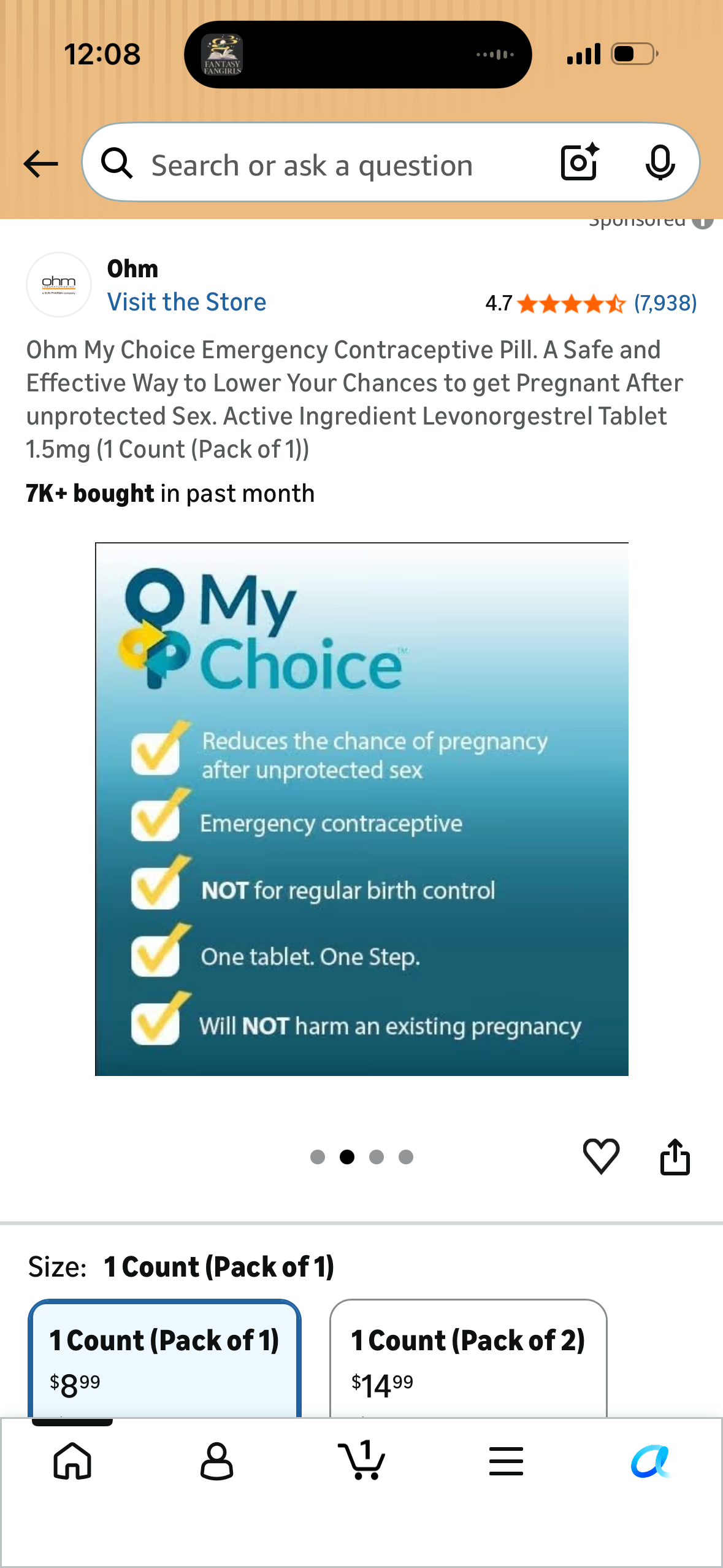 Ohm My Choice Emergency Contraceptive Pill. A Safe and Effective Way to Lower Your Chances to get Pregnant After unprotected Sex. Active Ingredient Levonorgestrel Tablet 1.5mg (1 Count (Pack of 1))