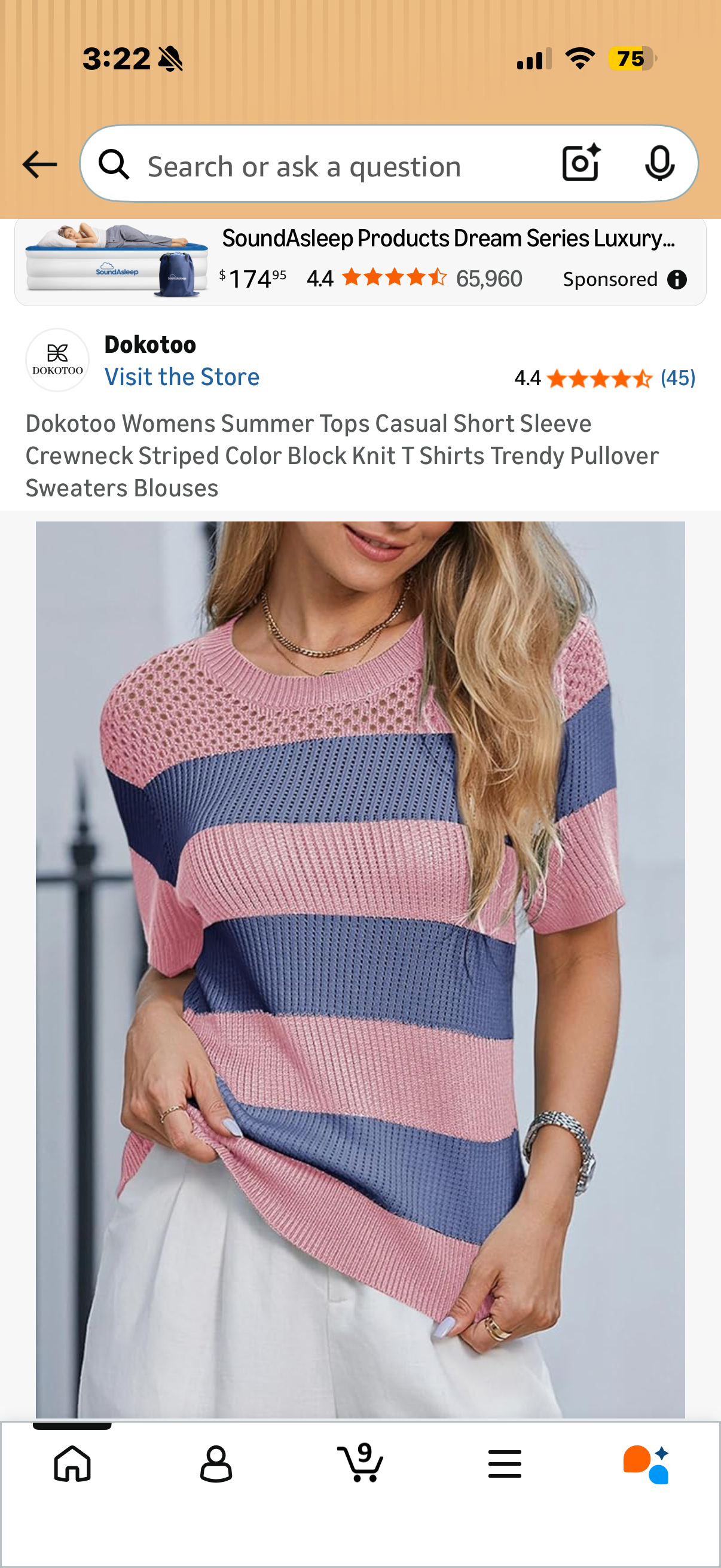 Dokotoo Womens Summer Tops Casual Short Sleeve Crewneck Striped Color Block Knit T Shirts Trendy Pullover Sweaters Blouses (Size 2XL)