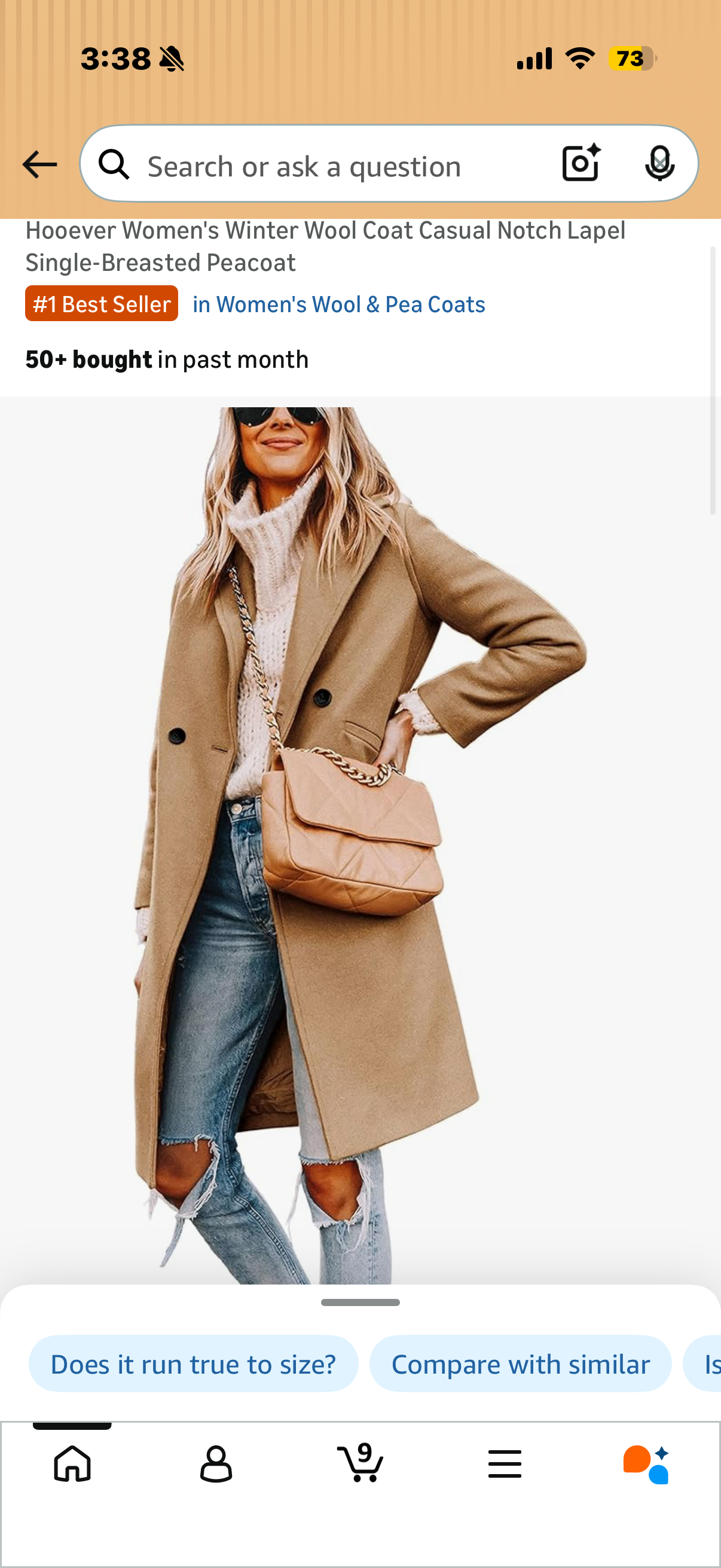Hooever Women's Winter Wool Coat Casual Notch Lapel Single-Breasted Peacoat (Size XS)