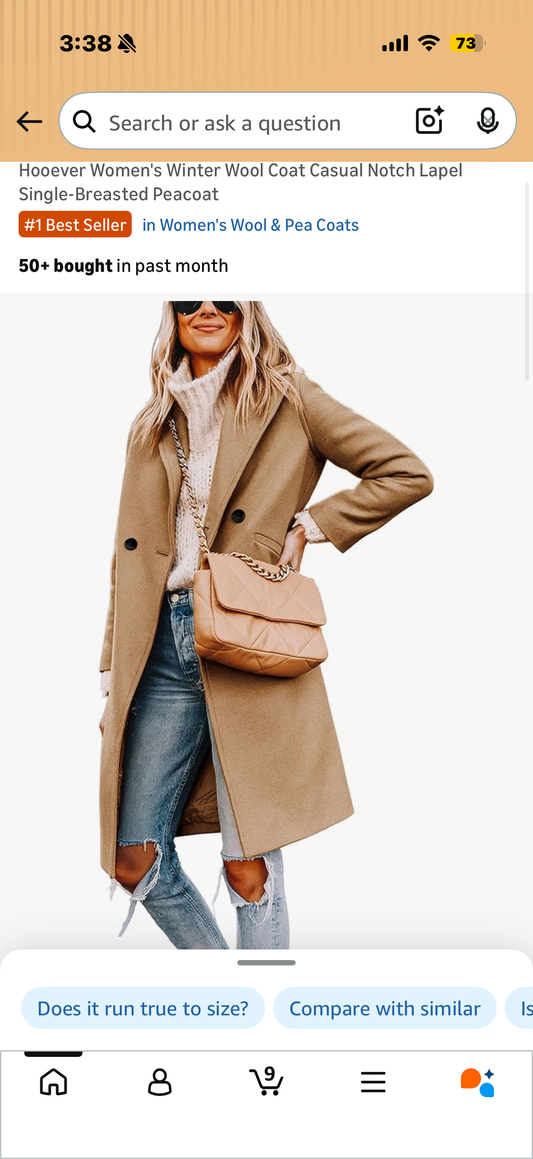 Hooever Women's Winter Wool Coat Casual Notch Lapel Single-Breasted Peacoat (Size XS)