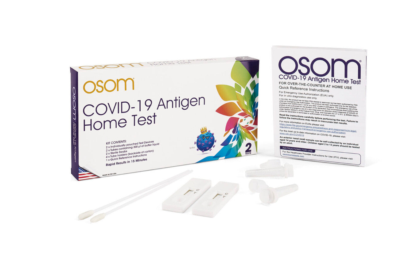 Osom Covid Home Test - Made in USA - 2 Rapid Covid Tests for Home - Results in 15 Minutes - at Home COVID Test Kit - FDA EUA Authorized COVID-19 Test Kit (2 Tests)