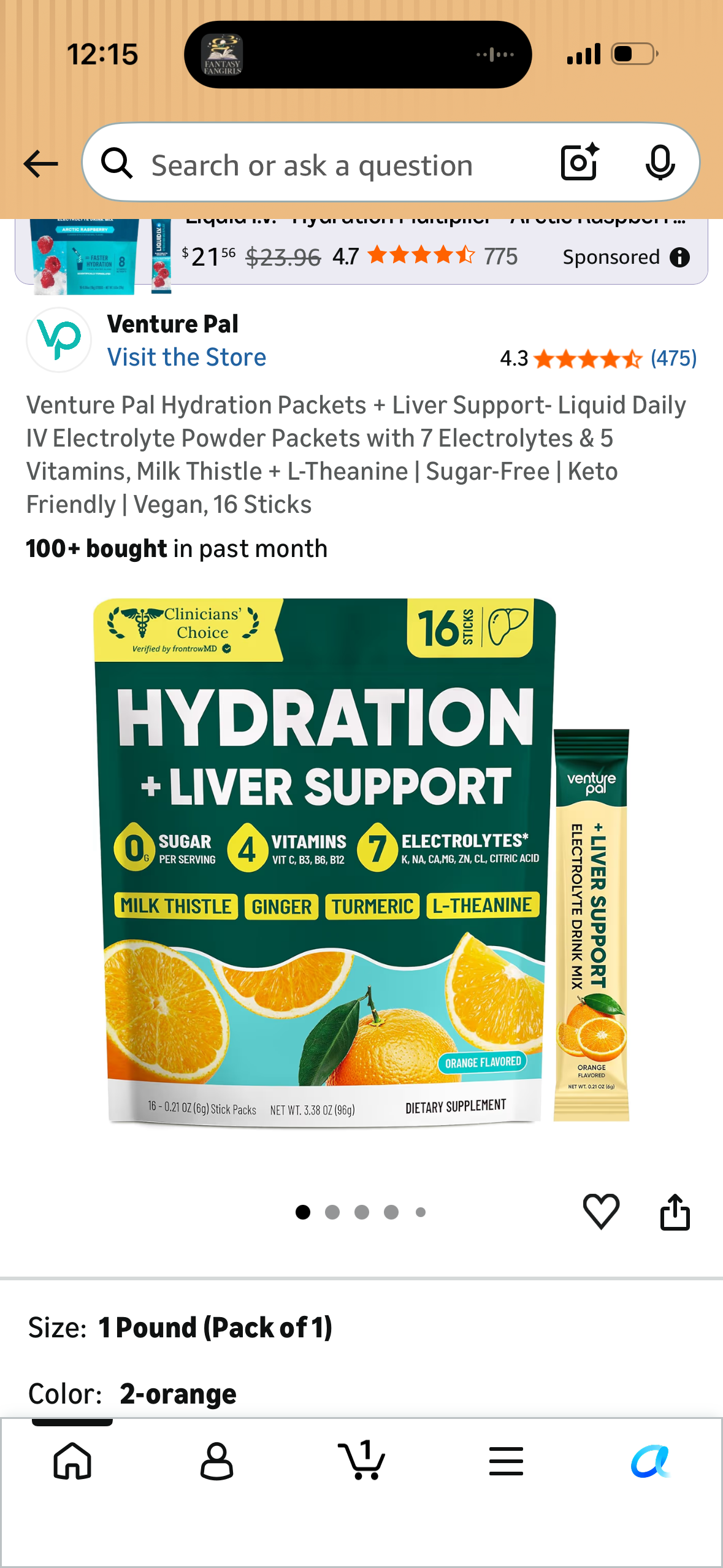 Venture Pal Hydration Packets + Liver Support- Liquid Daily IV Electrolyte Powder Packets with 7 Electrolytes & 5 Vitamins, Milk Thistle + L-Theanine | Sugar-Free | Keto Friendly | Vegan, 16 Sticks