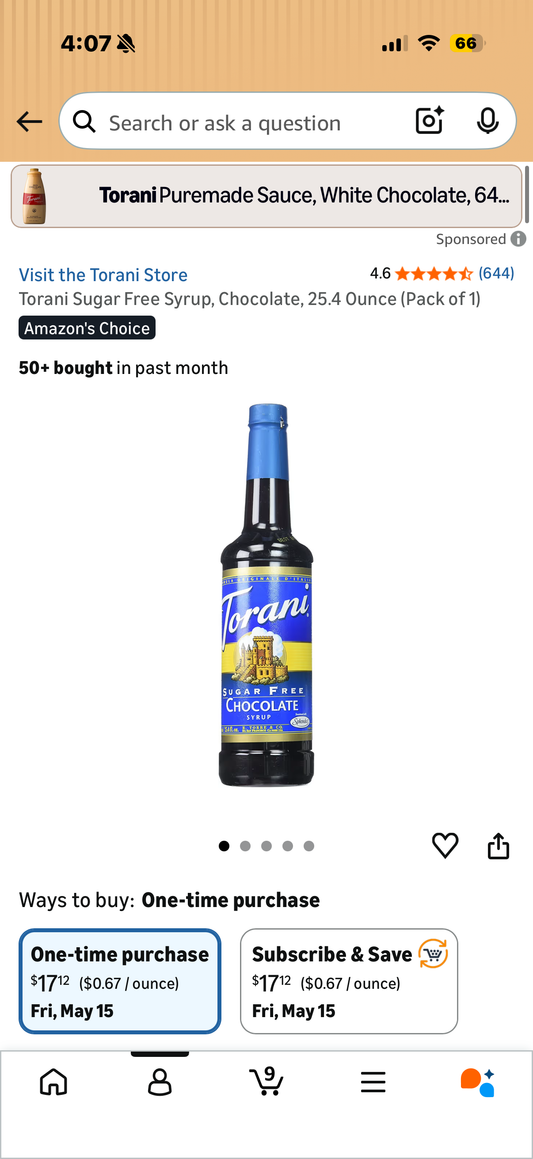 Torani Sugar Free Syrup, Chocolate, 25.4 Ounce (Pack of 1)
