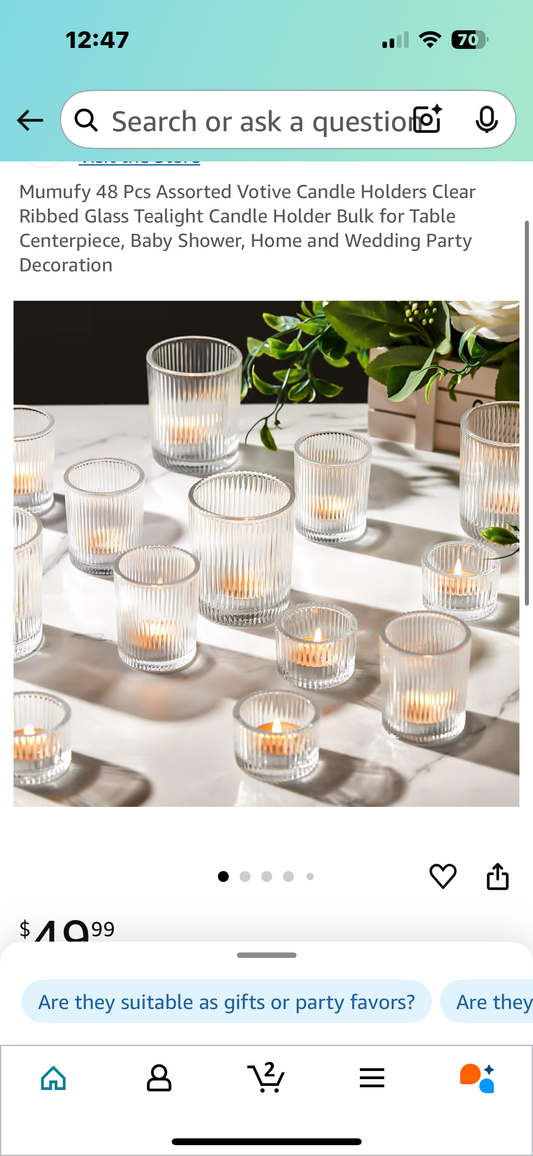 Mumufy 48 Pcs Assorted Votive Candle Holders Clear Ribbed Glass Tealight Candle Holder Bulk for Table Centerpiece, Baby Shower, Home and Wedding Party Decoration