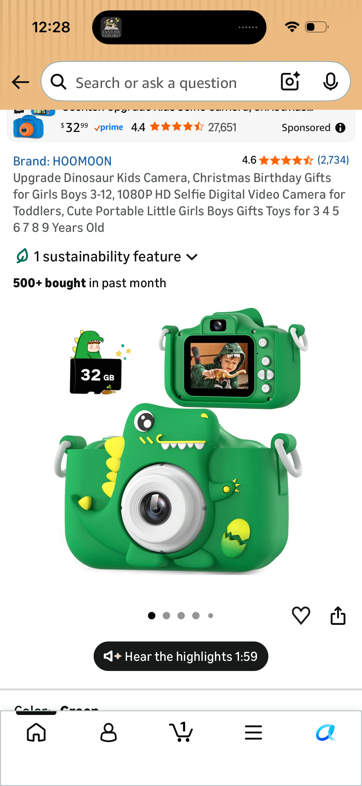 Upgrade Dinosaur Kids Camera, Christmas Birthday Gifts for Girls Boys 3-12, 1080P HD Selfie Digital Video Camera for Toddlers, Cute Portable Little Girls Boys Gifts Toys for 3 4 5 6 7 8 9 Years Old