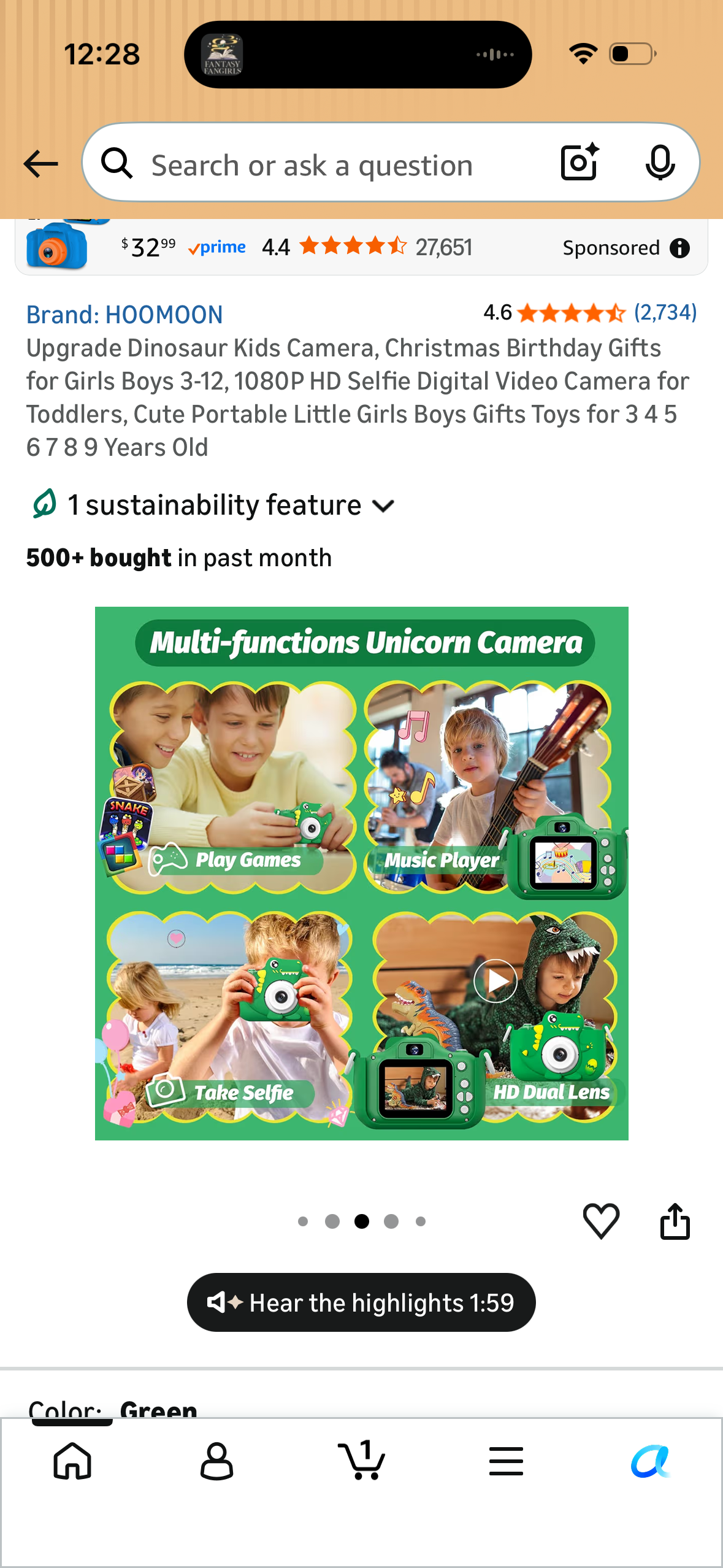 Upgrade Dinosaur Kids Camera, Christmas Birthday Gifts for Girls Boys 3-12, 1080P HD Selfie Digital Video Camera for Toddlers, Cute Portable Little Girls Boys Gifts Toys for 3 4 5 6 7 8 9 Years Old