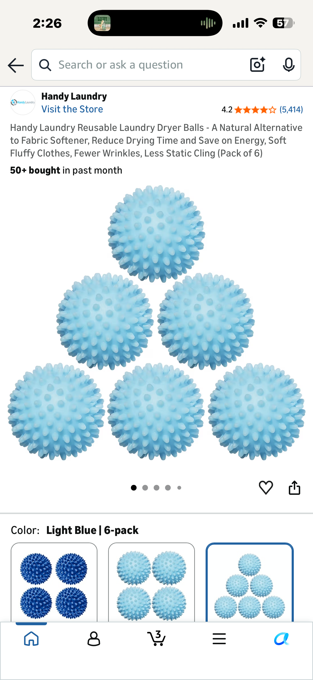 Handy Laundry Reusable Laundry Dryer Balls - A Natural Alternative to Fabric Softener, Reduce Drying Time and Save on Energy, Soft Fluffy Clothes, Fewer Wrinkles, Less Static Cling (Pack of
