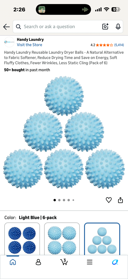 Handy Laundry Reusable Laundry Dryer Balls - A Natural Alternative to Fabric Softener, Reduce Drying Time and Save on Energy, Soft Fluffy Clothes, Fewer Wrinkles, Less Static Cling (Pack of