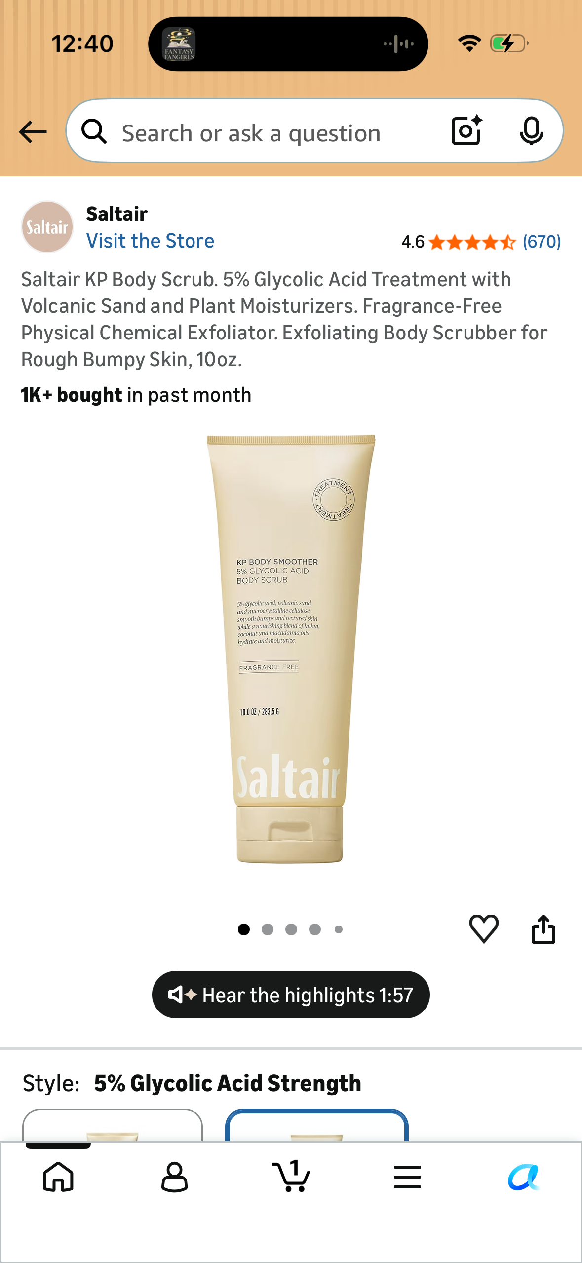 Saltair KP Body Scrub. 5% Glycolic Acid Treatment with Volcanic Sand and Plant Moisturizers. Fragrance-Free Physical Chemical Exfoliator. Exfoliating Body Scrubber for Rough Bumpy Skin, 10oz.