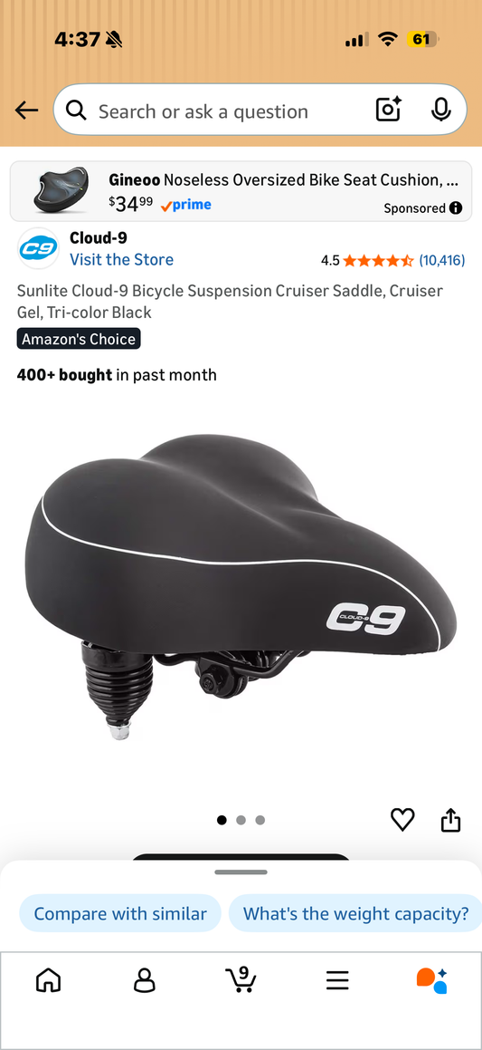 Sunlite Cloud-9 Bicycle Suspension Cruiser Saddle, Cruiser Gel, Tri-color Black