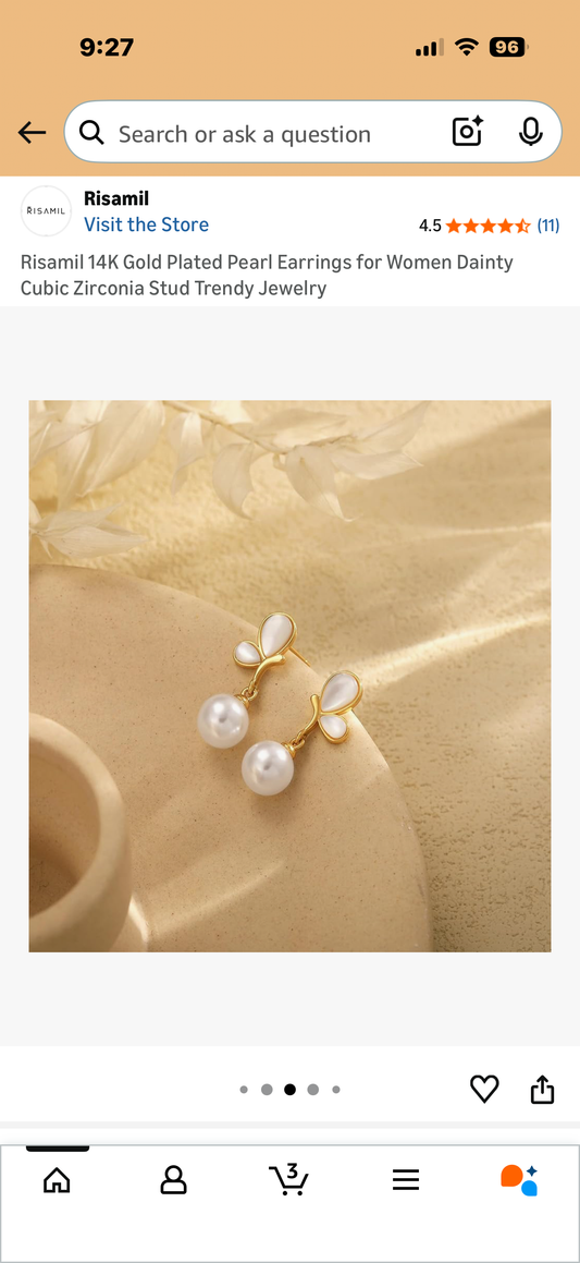 14K Gold Plated Pearl Earrings Stud Trendy Jewelry