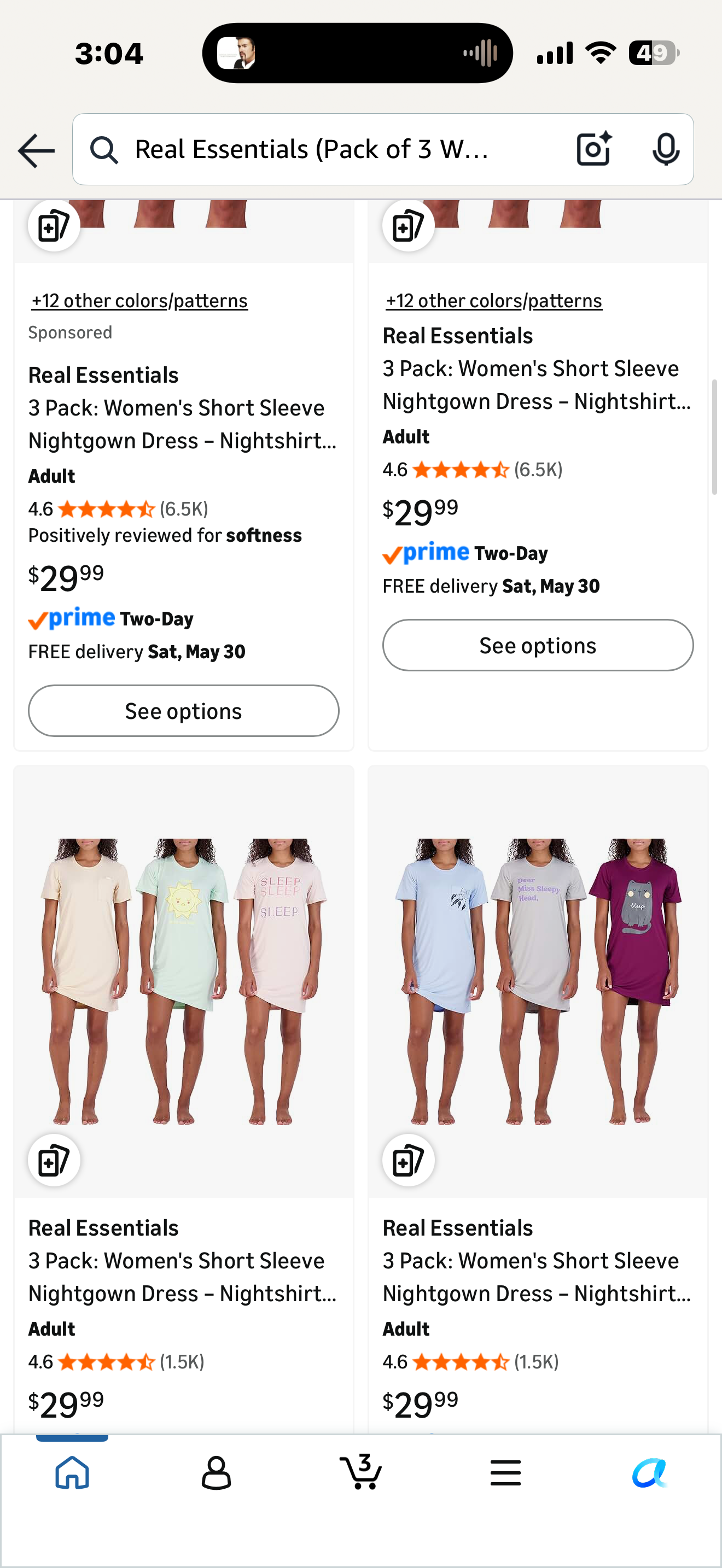 Real Essentials (Pack of 3 Women's Short Sleeve Henley Nightshirt Soft Nightgown Moo Moos Gowns Sleepwear Lingerie Lounge Adults PJs Sleeping oversized cotton (Size Large)