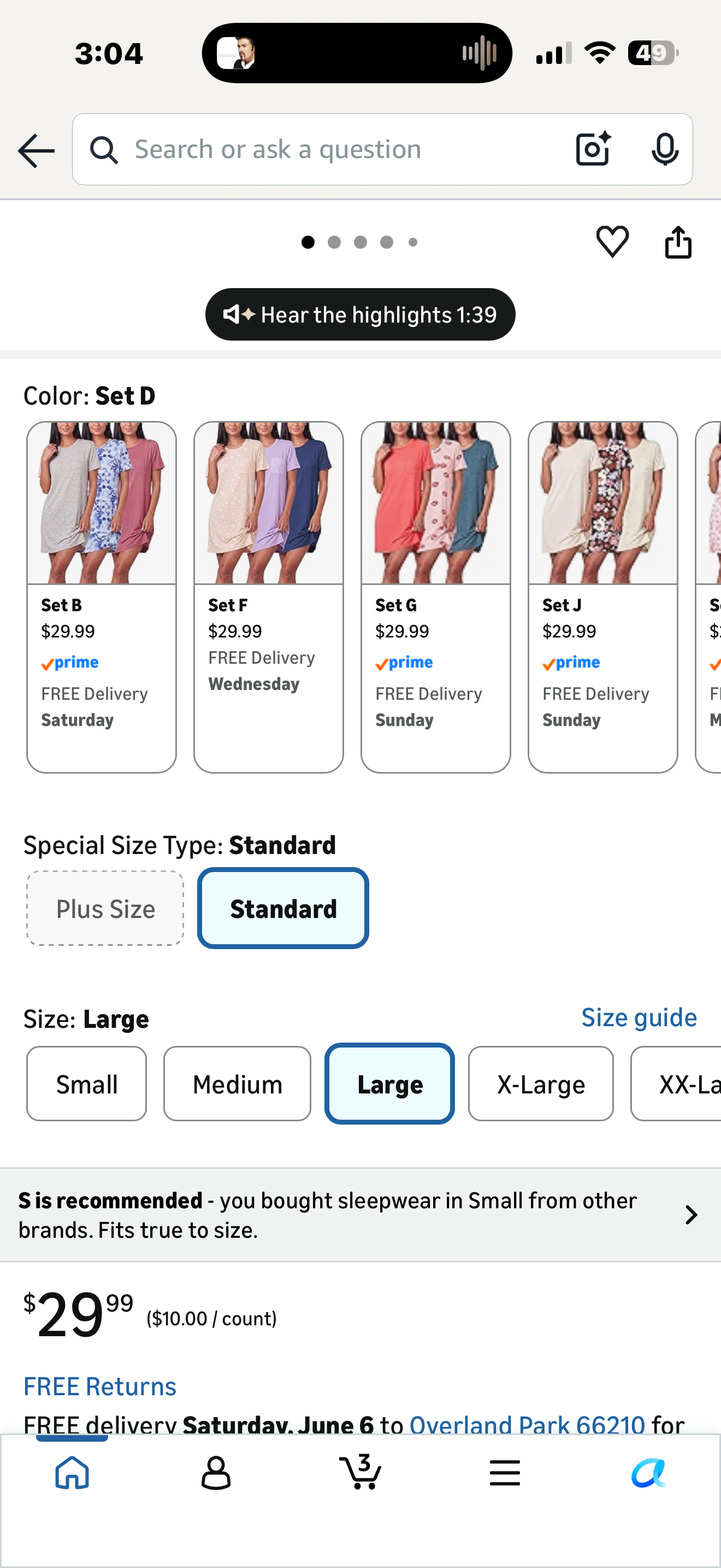Real Essentials (Pack of 3 Women's Short Sleeve Henley Nightshirt Soft Nightgown Moo Moos Gowns Sleepwear Lingerie Lounge Adults PJs Sleeping oversized cotton (Size Large)