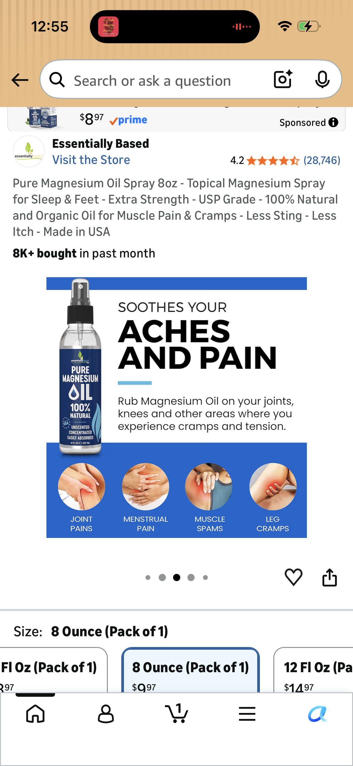 Pure Magnesium Oil Spray 8oz - Topical Magnesium Spray for Sleep & Feet - Extra Strength - USP Grade - 100% Natural and Organic Oil for Muscle Pain & Cramps - Less Sting - Less Itch - Made in USA