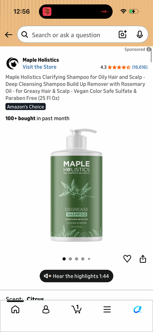 Maple Holistics Clarifying Shampoo for Oily Hair and Scalp - Deep Cleansing Shampoo Build Up Remover with Rosemary Oil - for Greasy Hair & Scalp - Vegan Color Safe Sulfate & Paraben Free (25 Fl Oz)