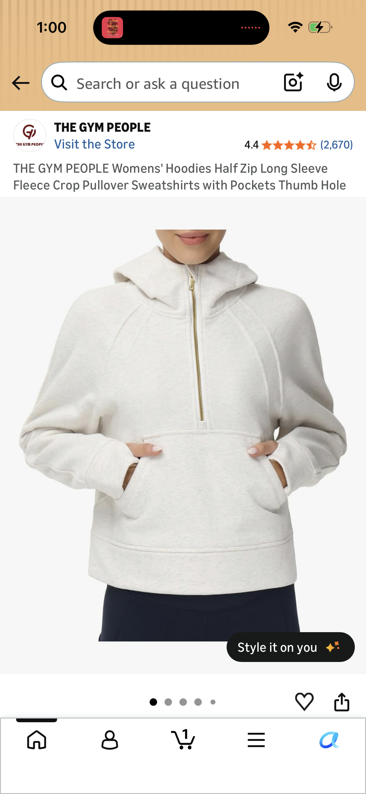 THE GYM PEOPLE Womens' Hoodies Half Zip Long Sleeve Fleece Crop Pullover Sweatshirts with Pockets Thumb Hole