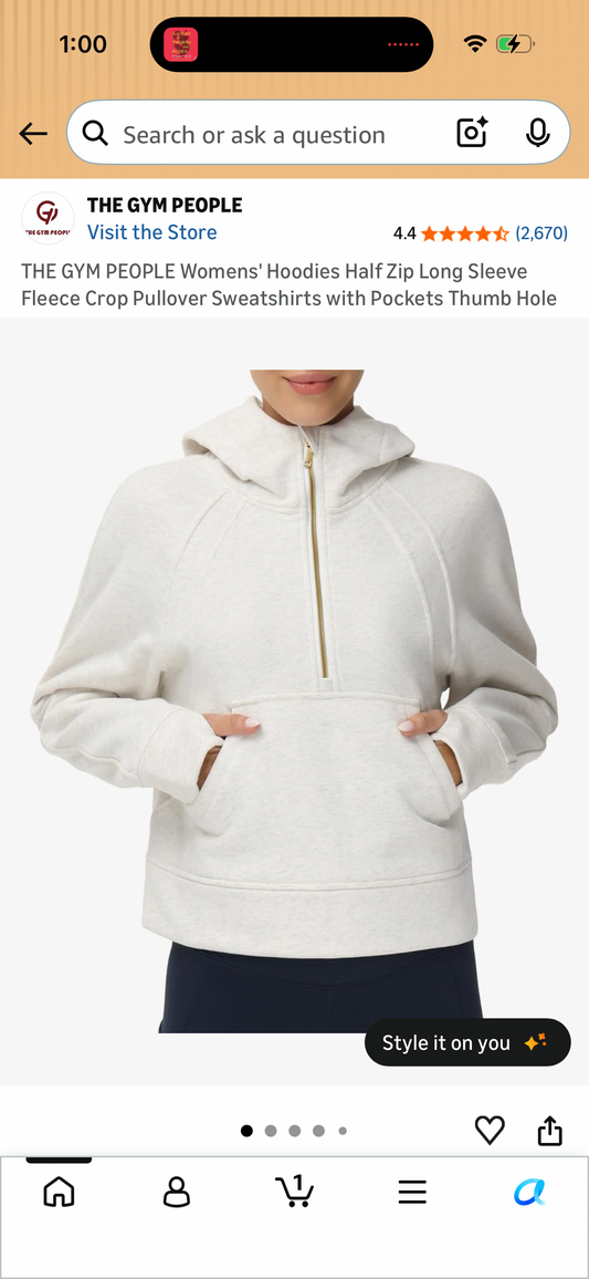 THE GYM PEOPLE Womens' Hoodies Half Zip Long Sleeve Fleece Crop Pullover Sweatshirts with Pockets Thumb Hole
