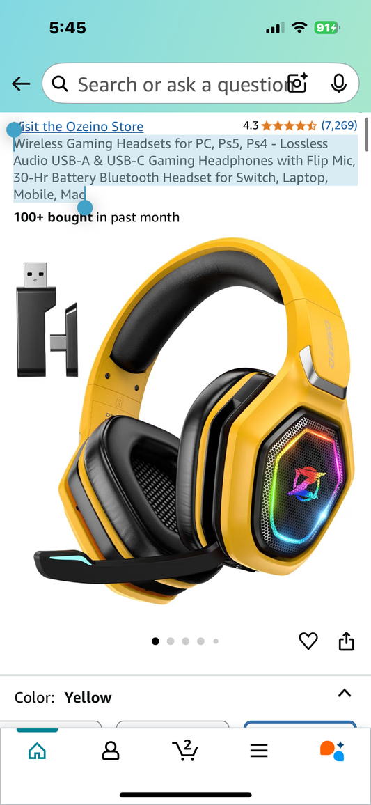 Wireless Gaming Headsets for PC, Ps5, Ps4 - Lossless Audio USB-A & USB-C Gaming Headphones with Flip Mic, 30-Hr Battery Bluetooth Headset for Switch, Laptop, Mobile, Mac