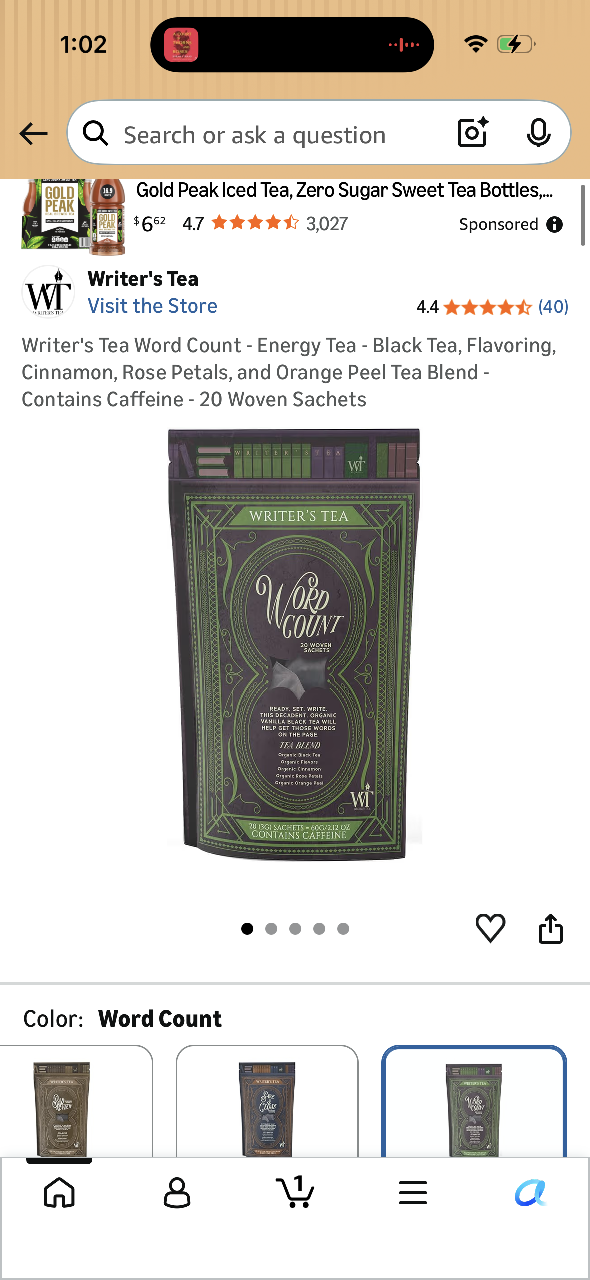Writer's Tea Word Count - Energy Tea - Black Tea, Flavoring, Cinnamon, Rose Petals, and Orange Peel Tea Blend - Contains Caffeine - 20 Woven Sachets