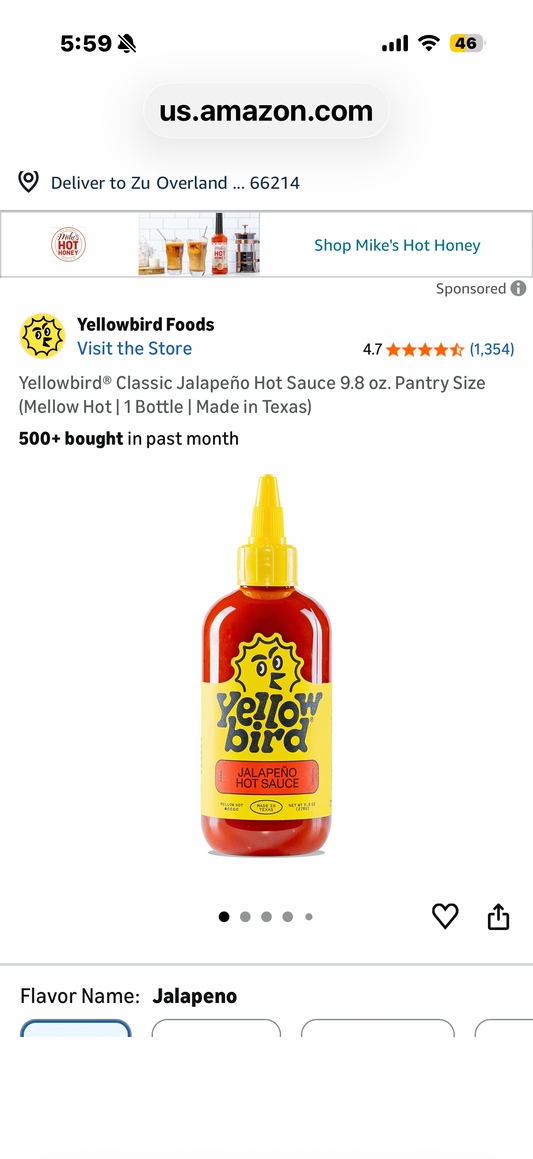 Yellowbird® Classic Jalapeño Hot Sauce 9.8 oz. Pantry Size (Mellow Hot | 1 Bottle | Made in Texas