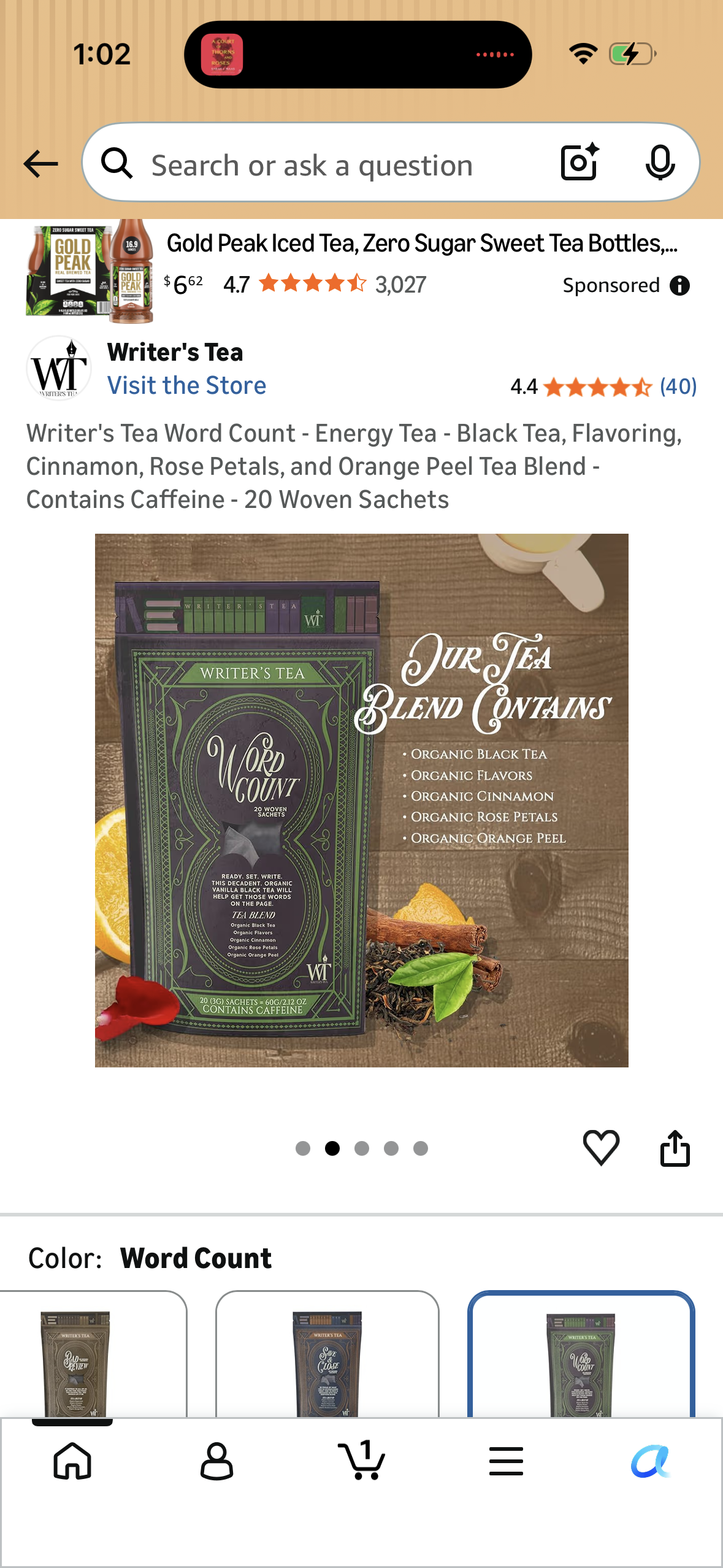 Writer's Tea Word Count - Energy Tea - Black Tea, Flavoring, Cinnamon, Rose Petals, and Orange Peel Tea Blend - Contains Caffeine - 20 Woven Sachets