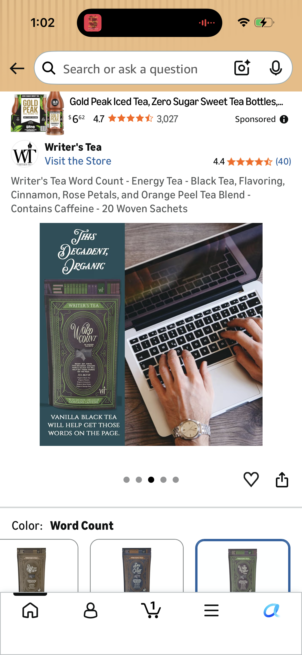Writer's Tea Word Count - Energy Tea - Black Tea, Flavoring, Cinnamon, Rose Petals, and Orange Peel Tea Blend - Contains Caffeine - 20 Woven Sachets