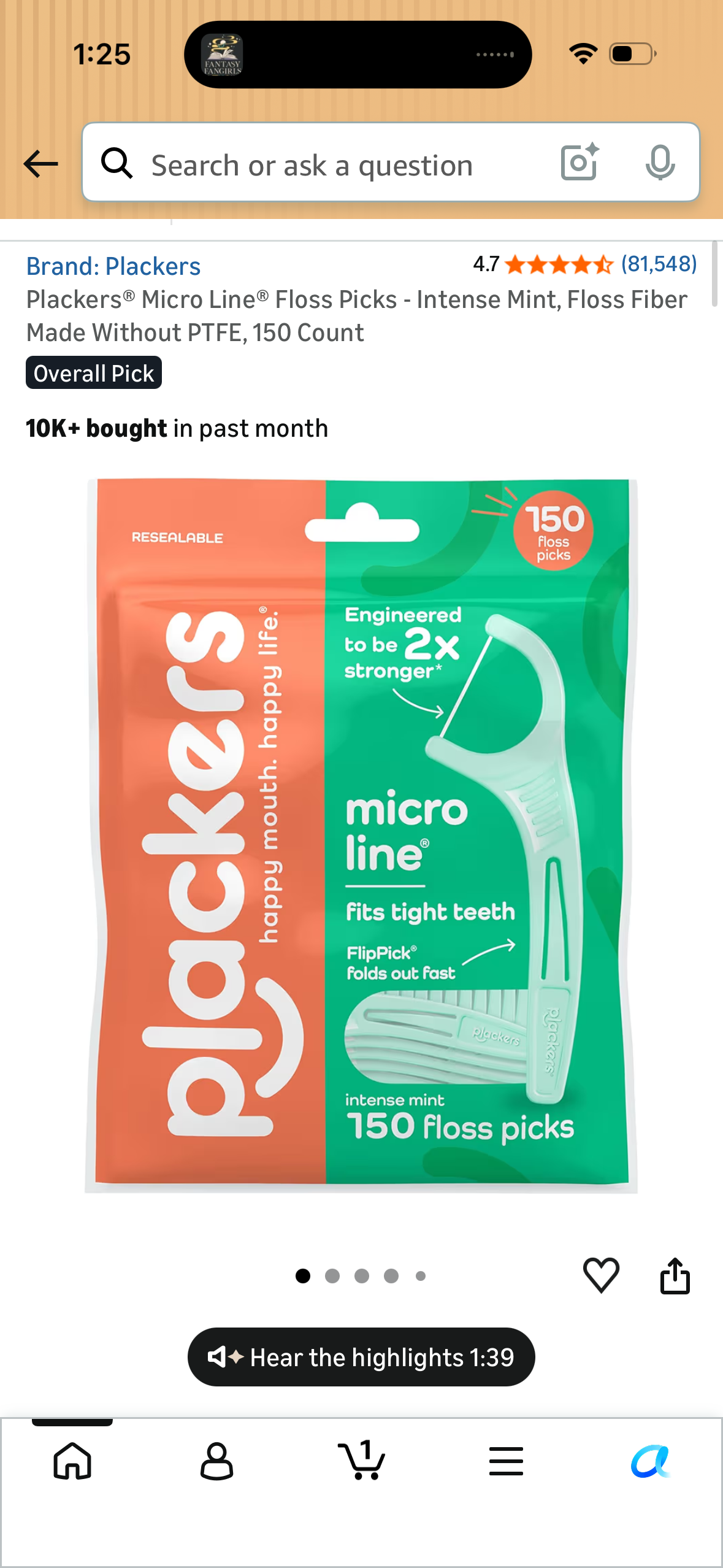 Plackers® Micro Line® Floss Picks - Intense Mint, Floss Fiber Made Without PTFE, 150 Count