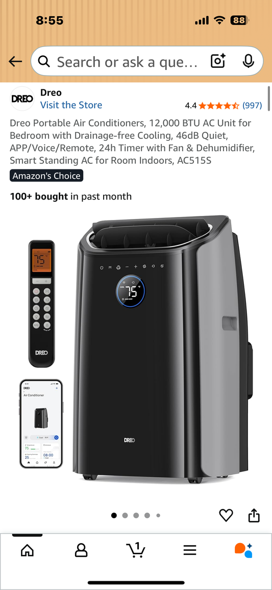Dreo Portable Air Conditioner, 12,000 BTU AC Unit with Drainage-free Cooling, 46dB Quiet, APP/Voice/Remote, 24h Timer with Fan & Dehumidifier (R689)