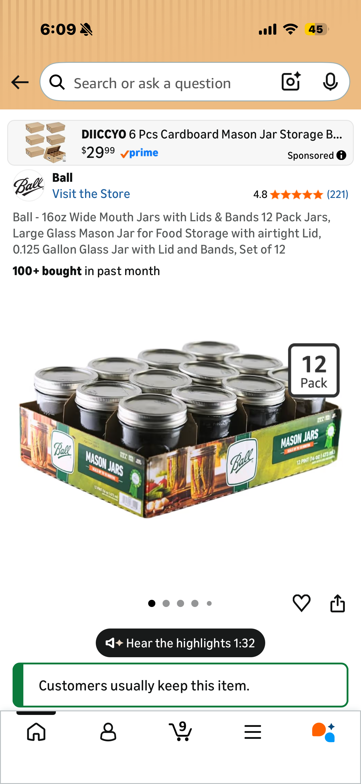 Ball - 16oz Wide Mouth Jars with Lids & Bands 12 Pack Jars, Large Glass Mason Jar for Food Storage with airtight Lid, 0.125 Gallon Glass Jar with Lid and Bands, Set of 12