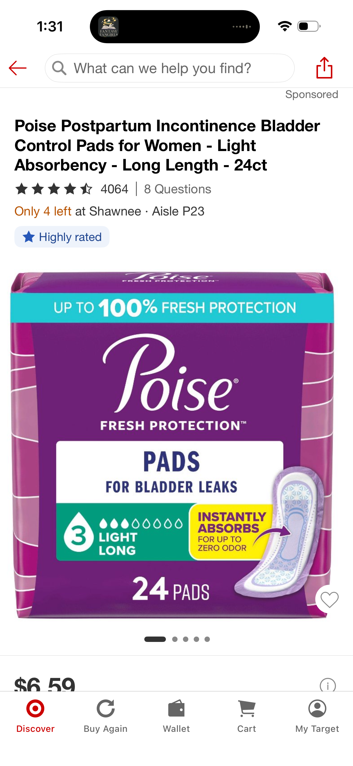 Poise Postpartum Incontinence Bladder Control Pads for Women - Light Absorbency - Long Length - 24ct