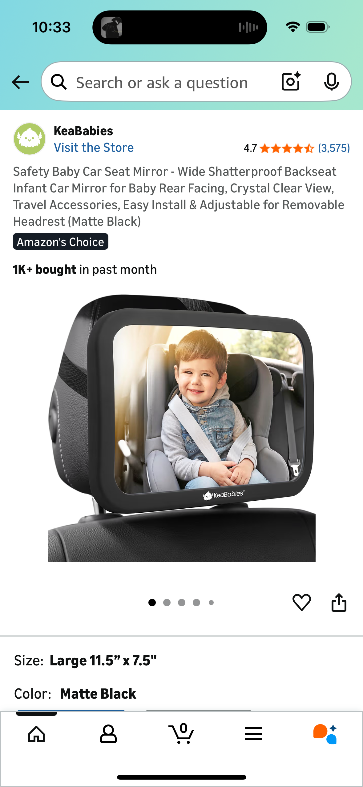 Safety Baby Car Seat Mirror - Wide Shatterproof Backseat Infant Car Mirror for Baby Rear Facing, Crystal Clear View, Travel Accessories, Easy Install & Adjustable for Removable Headrest (Matte Black)