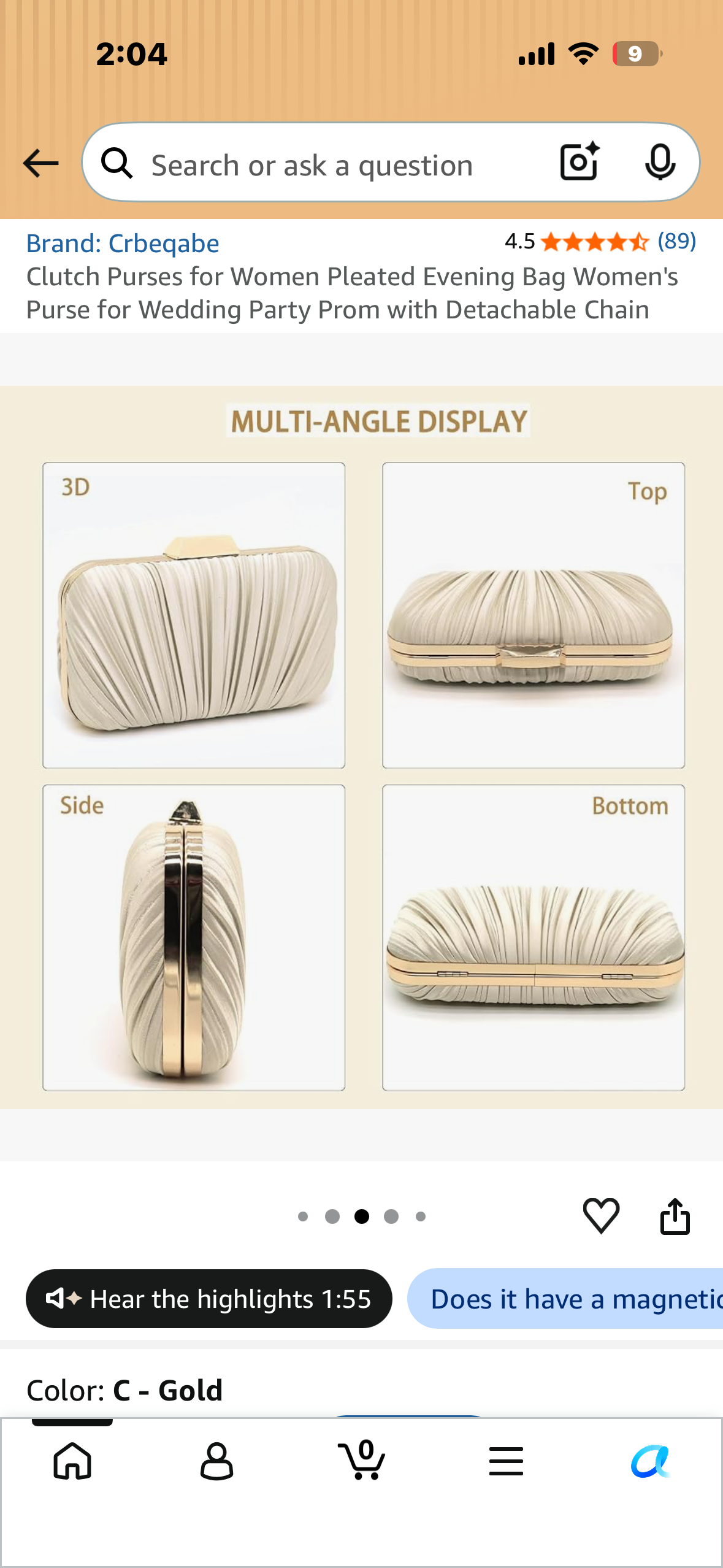 Clutch Purses for Women Pleated Evening Bag Women's Purse for Wedding Party Prom with Detachable Chain