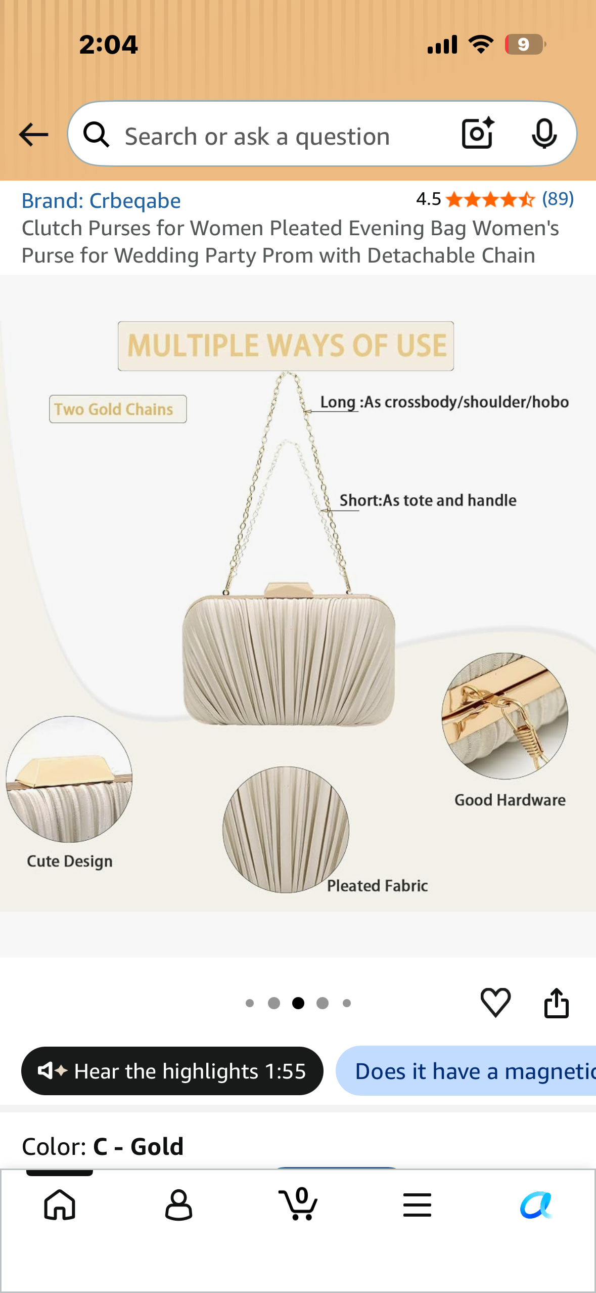 Clutch Purses for Women Pleated Evening Bag Women's Purse for Wedding Party Prom with Detachable Chain