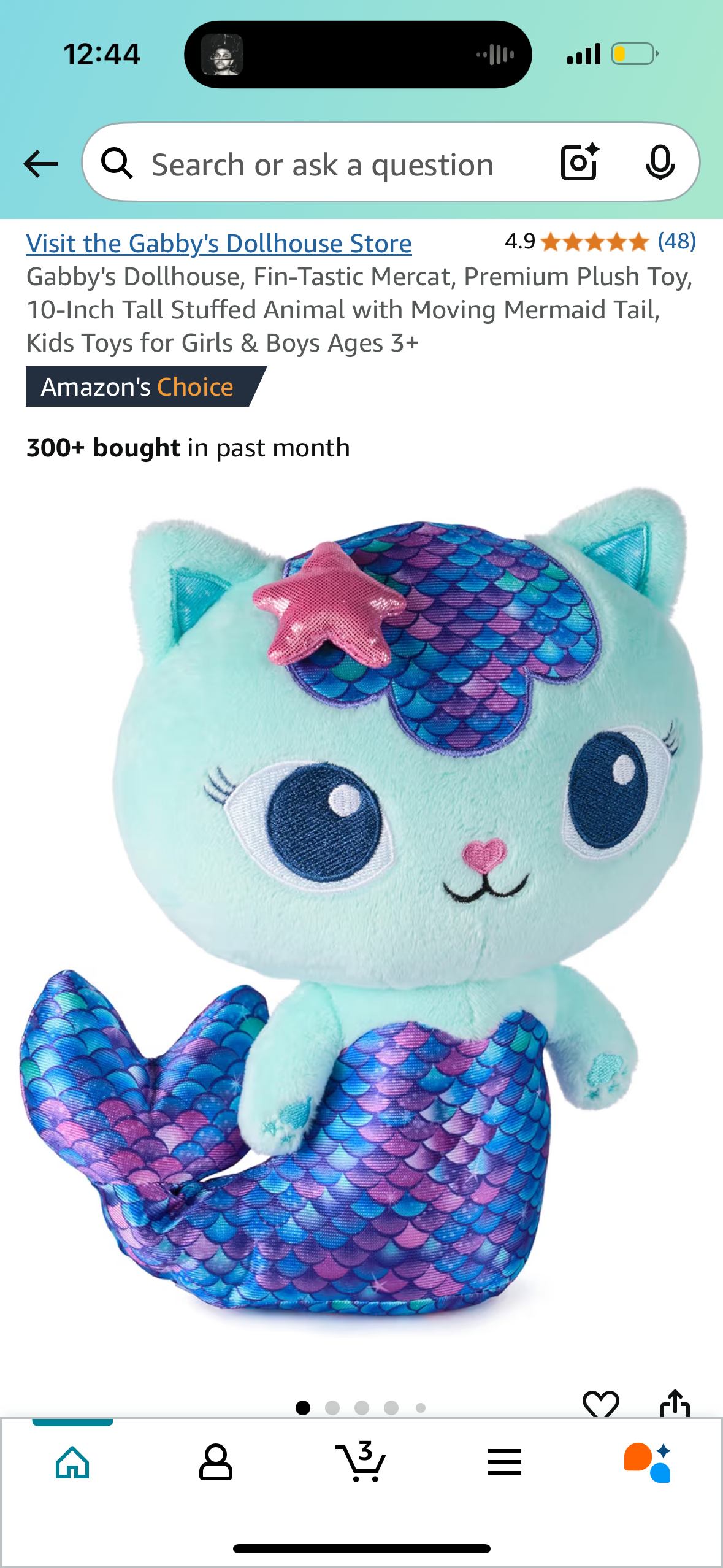 Gabby's Dollhouse, Fin-Tastic Mercat, Premium Plush Toy, 10-Inch Tall Stuffed Animal with Moving Mermaid Tail, Kids Toys for Girls & Boys Ages 3+