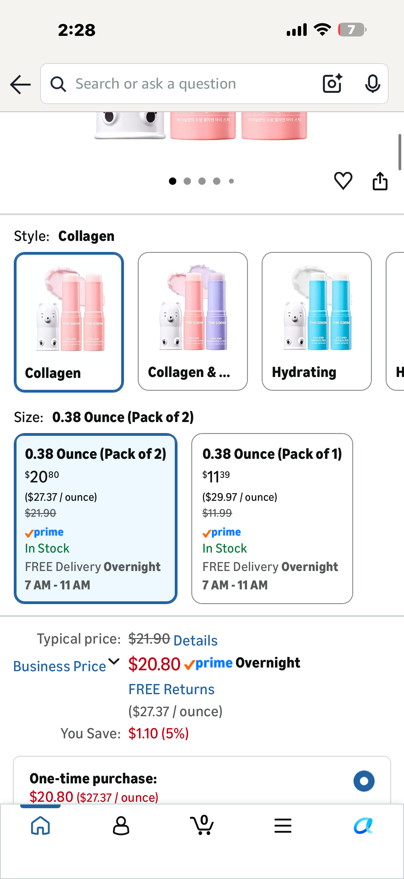 THESAEM Iceland Hydrating Collagen Eye Stick 0.38 oz 2 Pack - Anti-wrinkle Moisturizing Eye Balm for Saggy Skin – Under Eye Treatment - Balm to Smooth Skin Texture - Rose Scent