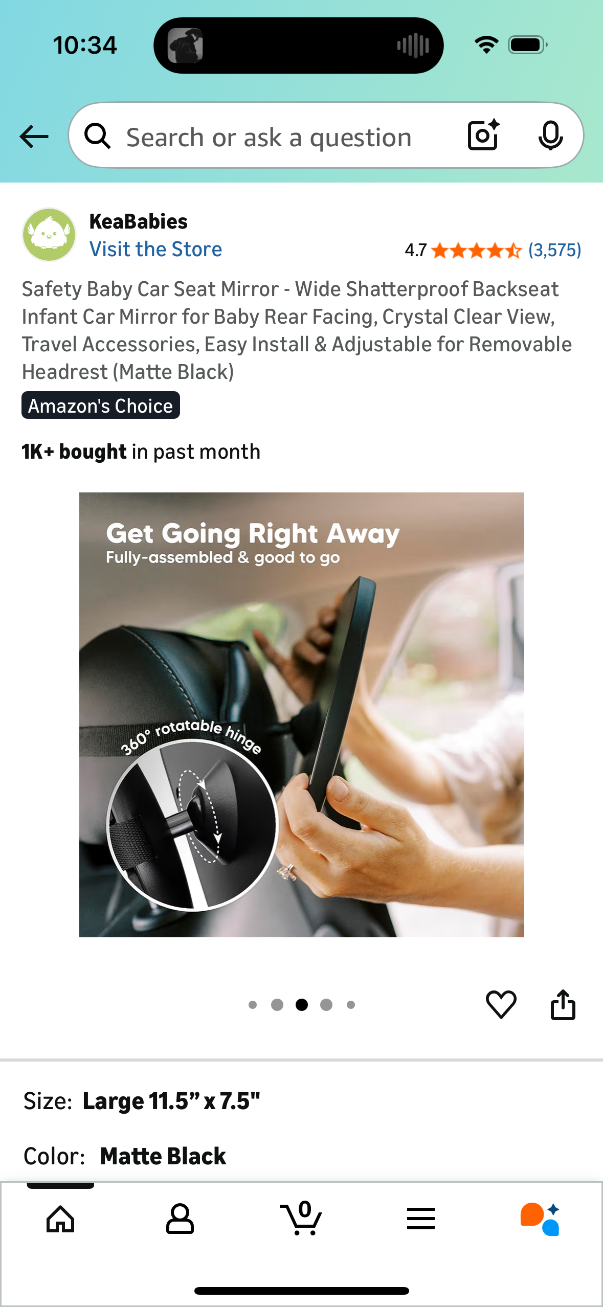 Safety Baby Car Seat Mirror - Wide Shatterproof Backseat Infant Car Mirror for Baby Rear Facing, Crystal Clear View, Travel Accessories, Easy Install & Adjustable for Removable Headrest (Matte Black)