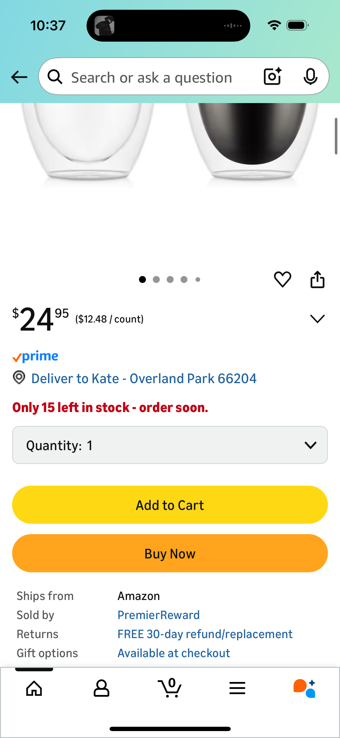 BODUM 4557-10 PAVINA Double Walled Thermo Glasses 0.08 L, 2.5 oz, Pair